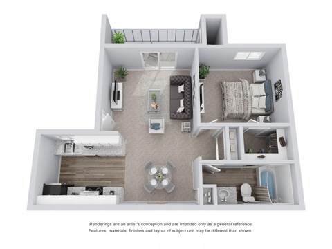 Floor plan for 1 bed, 1 bath, 662 sqft